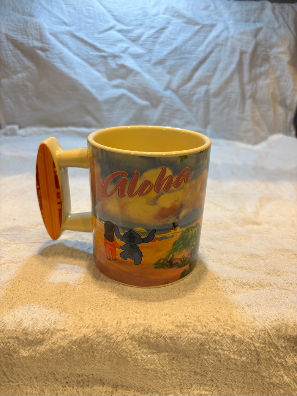 Disney Lilo & Stitch Aloha Yellow Ceramic Character Mug with Surf Board Handle